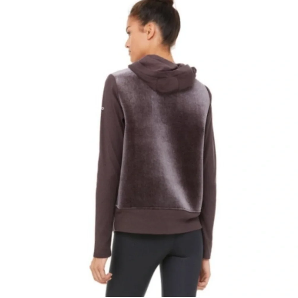 ALO Yoga Purple Velvet Front Hoodie Sweatshirt